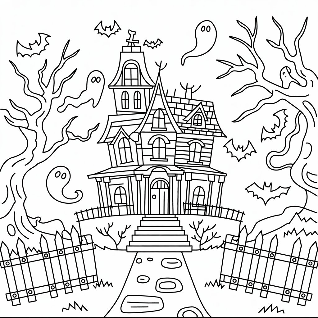 haunted house coloring sheet