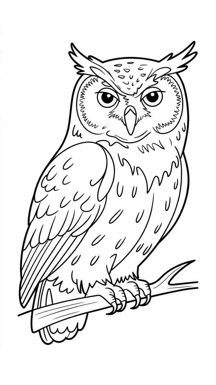 dessin hibou sur une branche