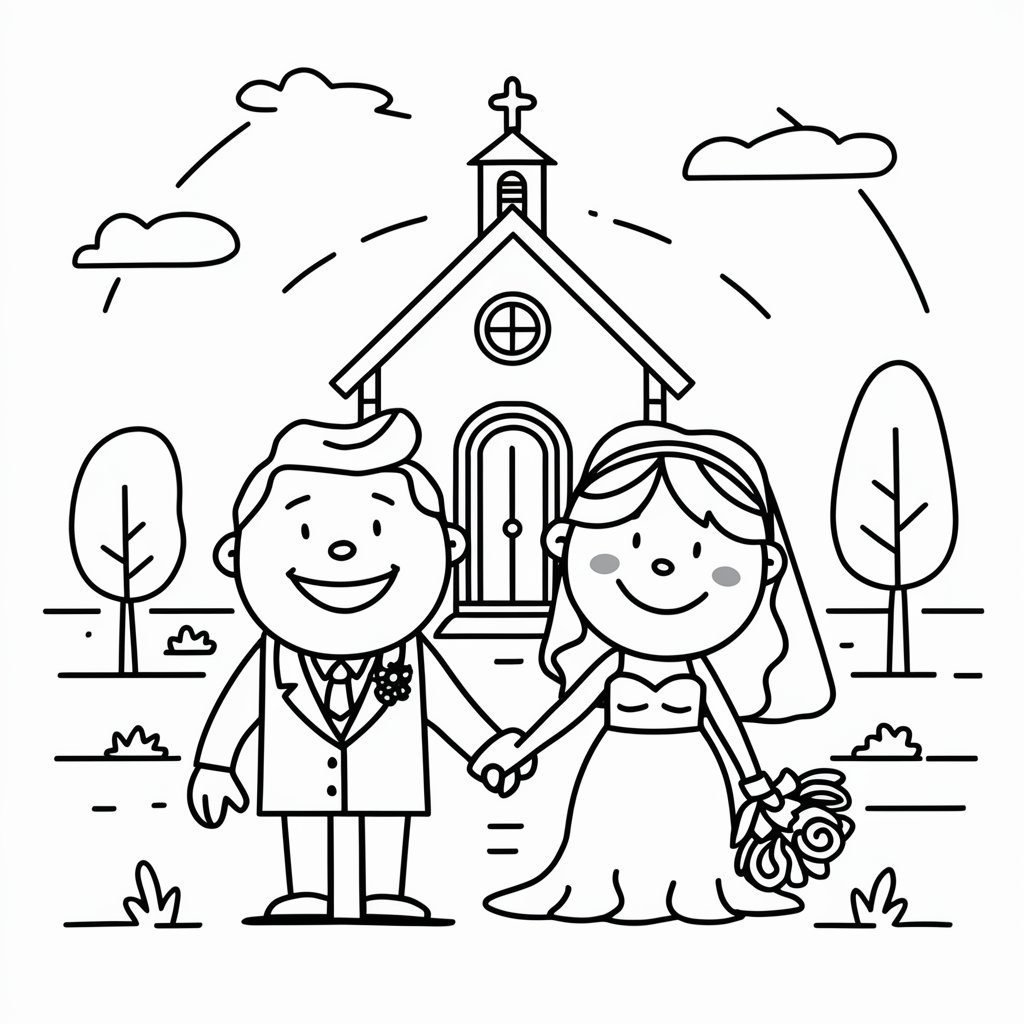 dessin mariés noir et blanc