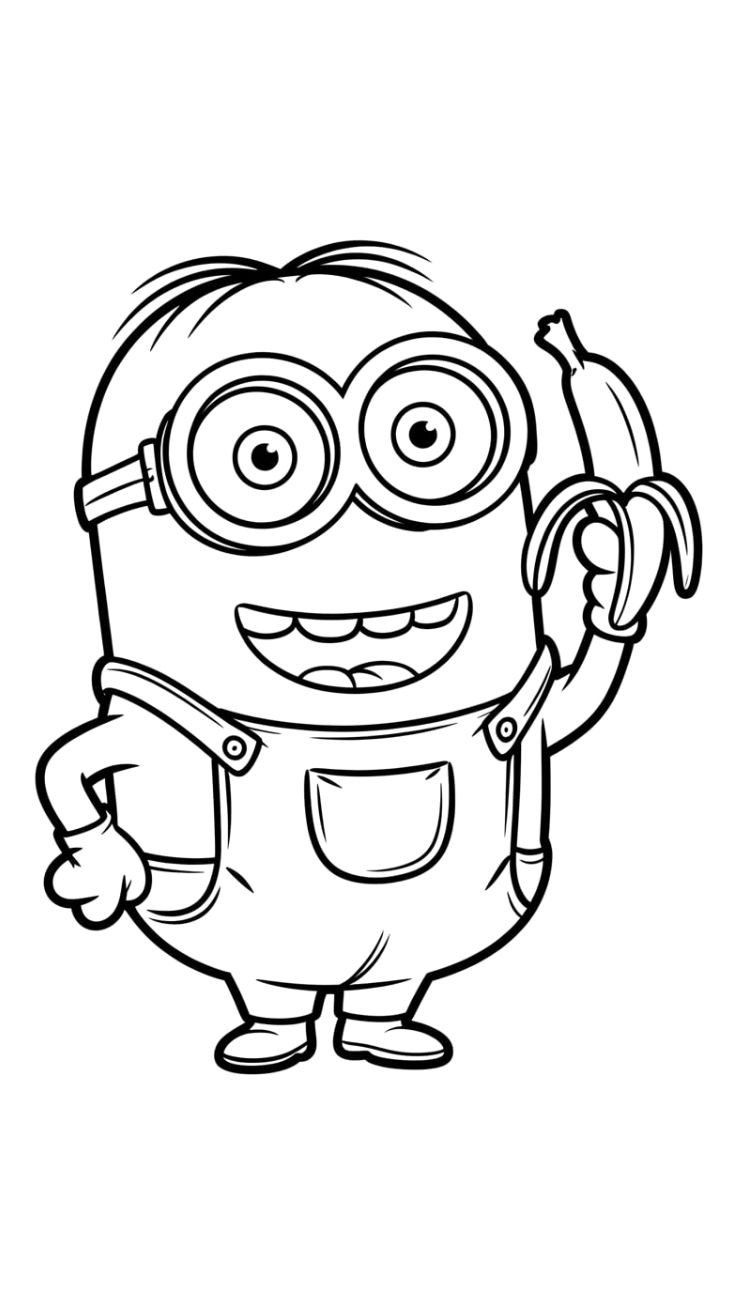 Coloriage minion tient une banane