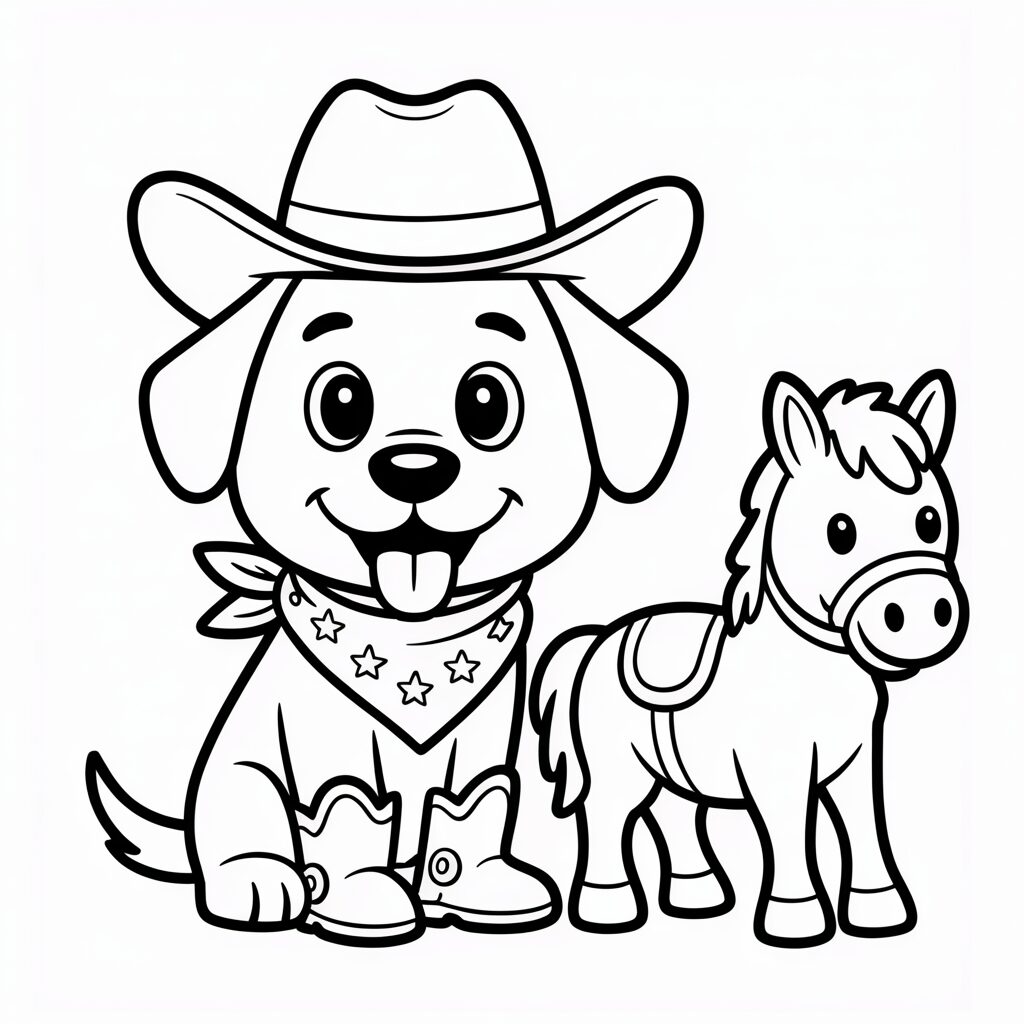 Page de coloriage chien cow-boy