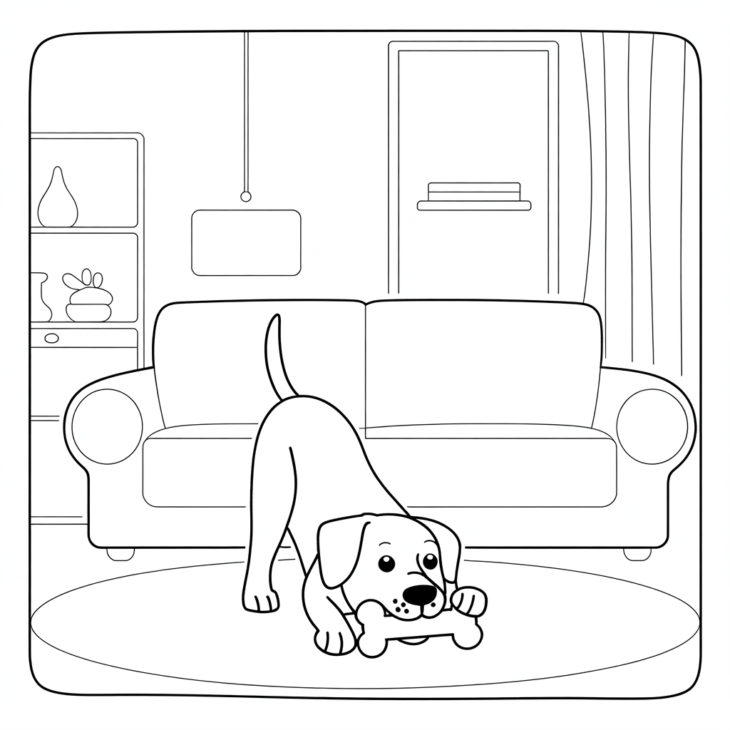 Page de coloriage chien jouant avec un os