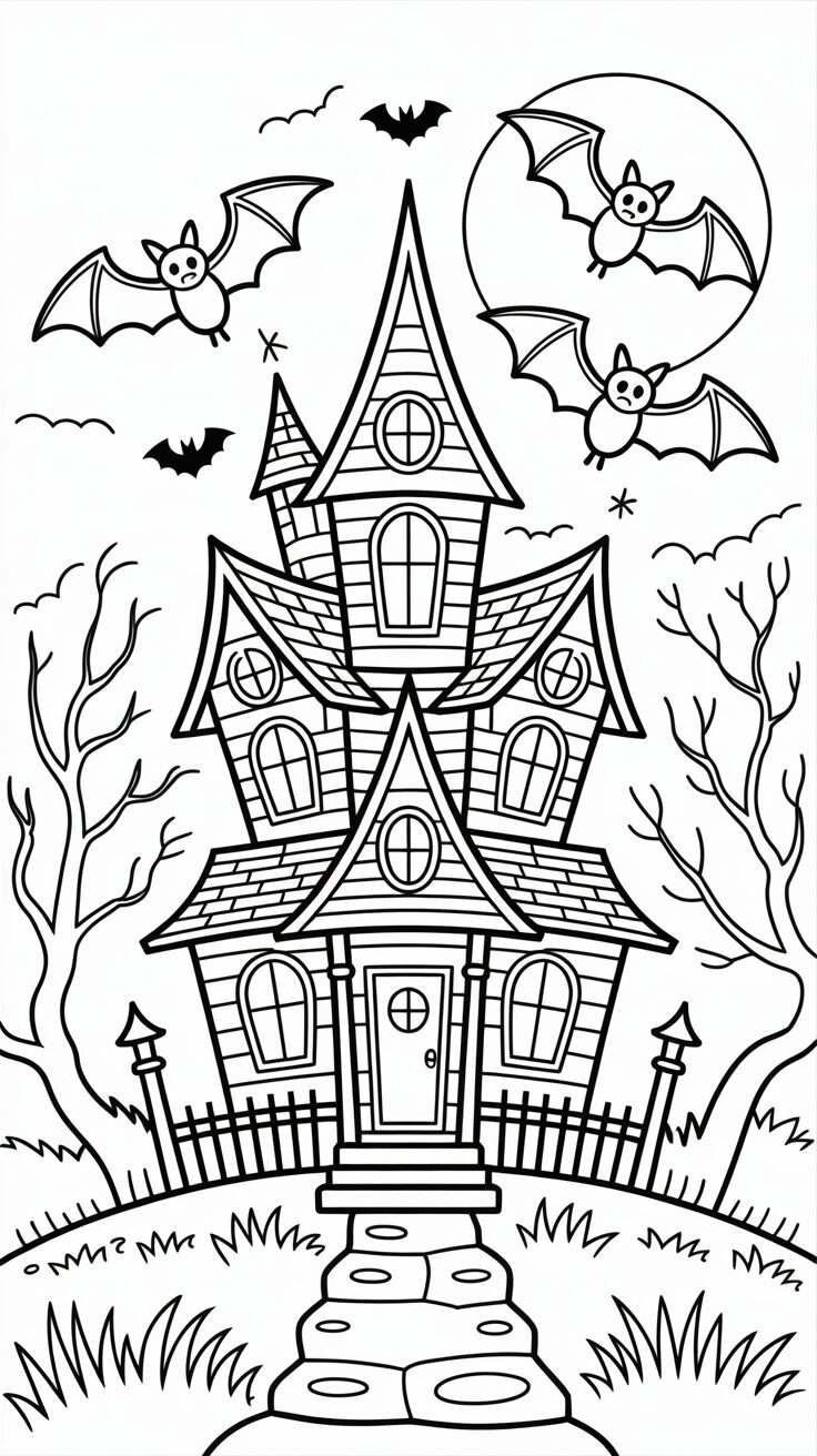 Maisons hantées à colorier pour Halloween – à télécharger maintenant.