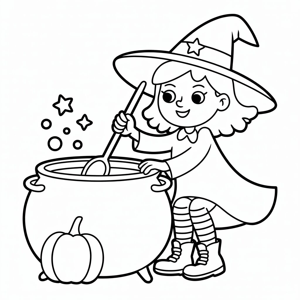 Coloriages de sorcières d’Halloween gratuits à imprimer.