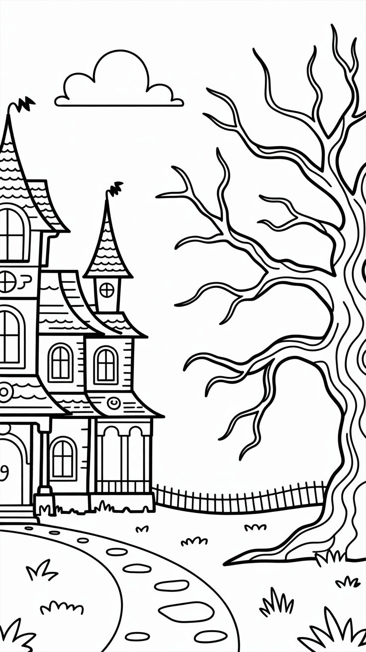 Coloriages de maisons hantées gratuits pour Halloween.