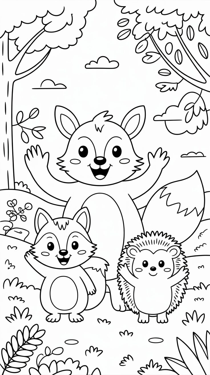 Coloriage animaux de la forêt dans la forêt