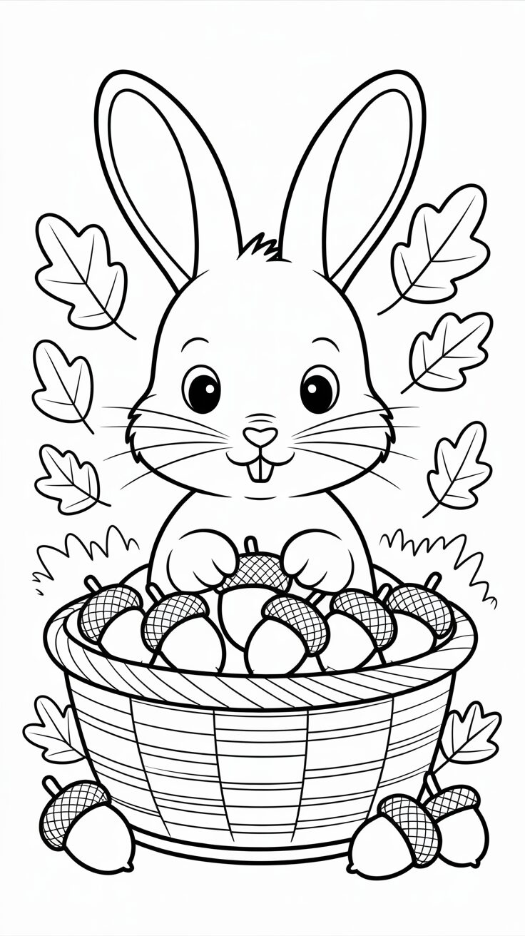 Coloriage lapin avec des glands
