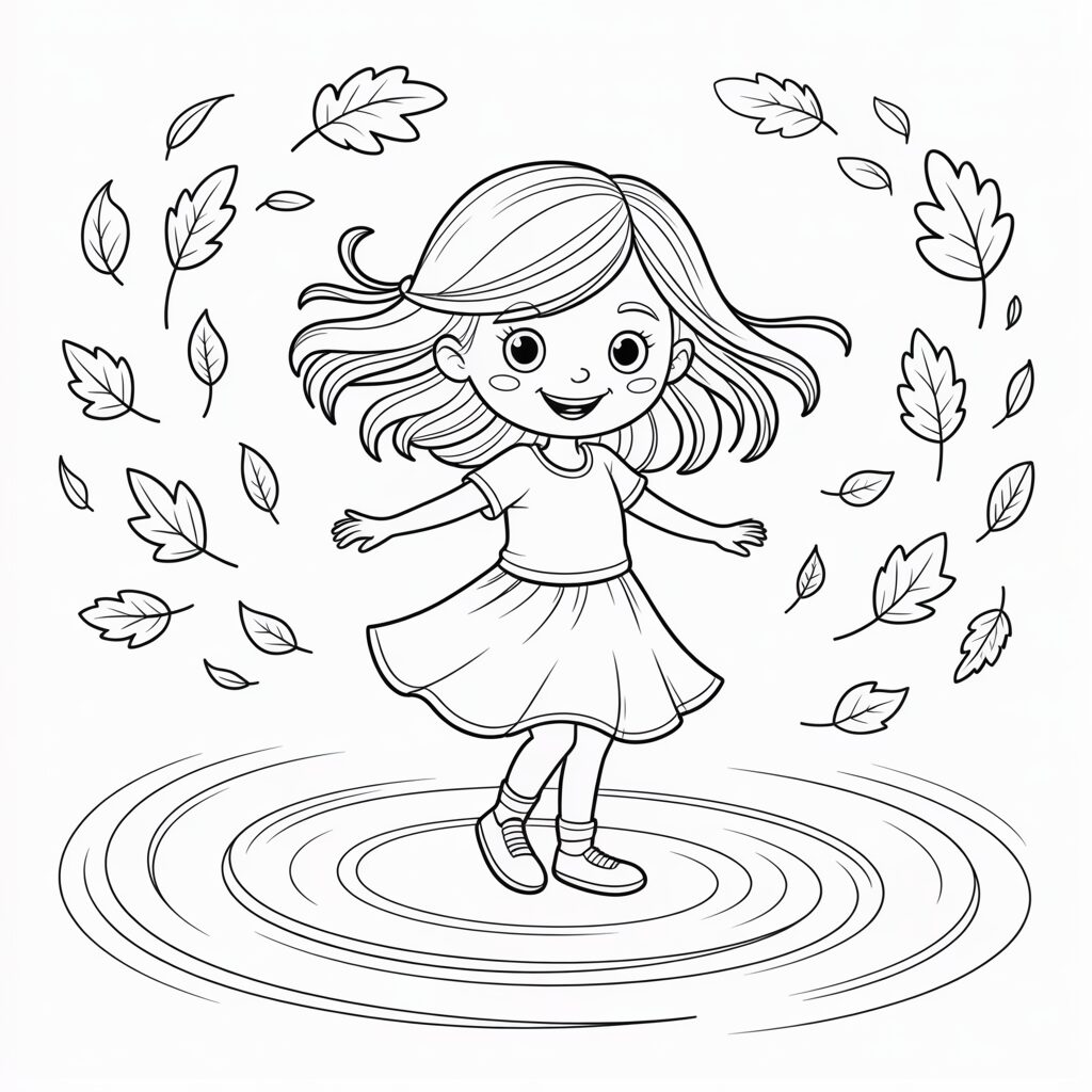 Coloriage fille parmi les feuilles