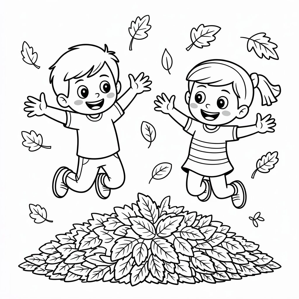 Coloriage sauter dans les feuilles
