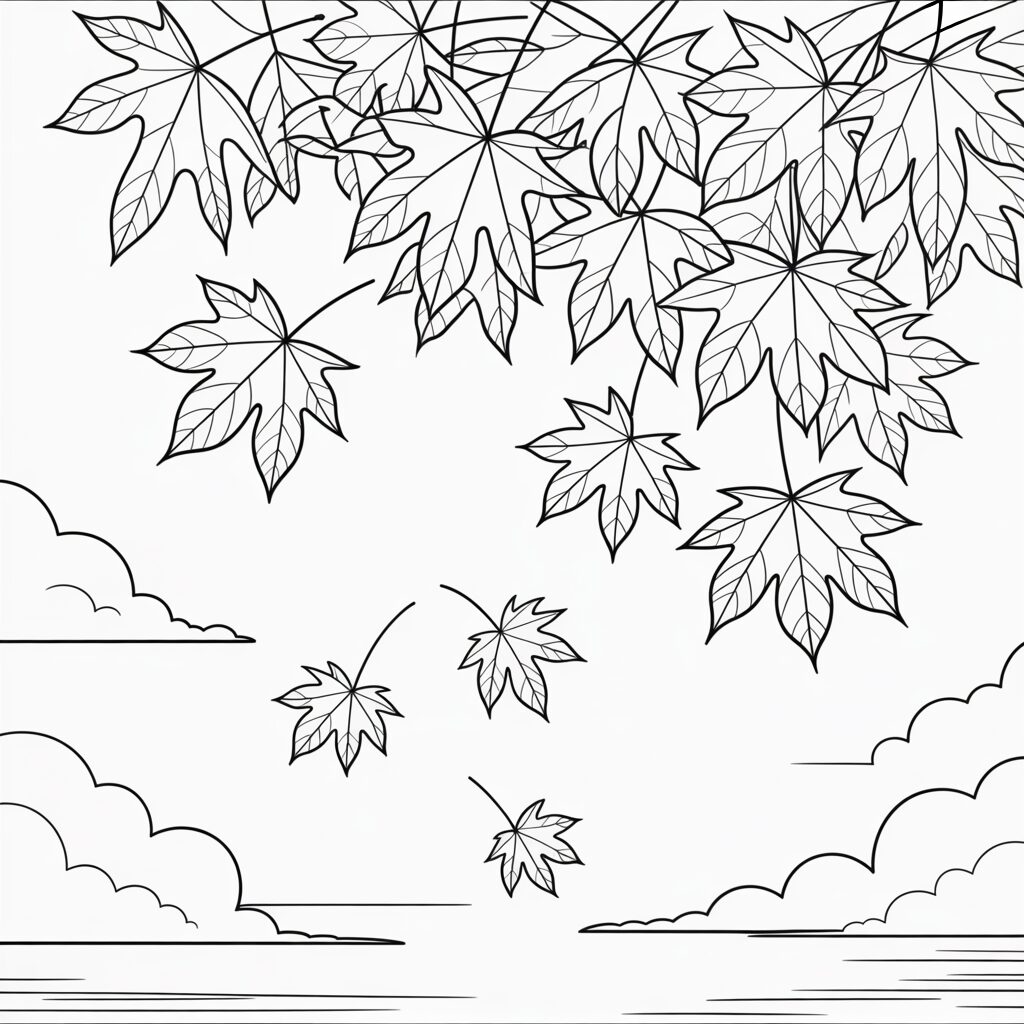 Coloriage feuilles d’érable qui tombent