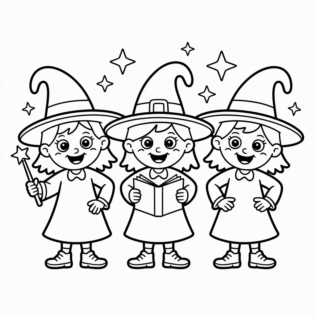 Coloriage amusant de sorcière d’Halloween – gratuit à imprimer.