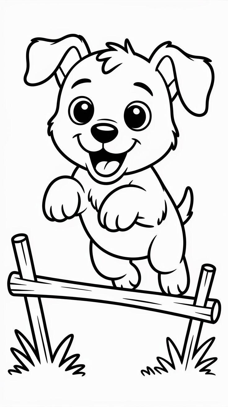 Coloriage chiot saut d’obstacles