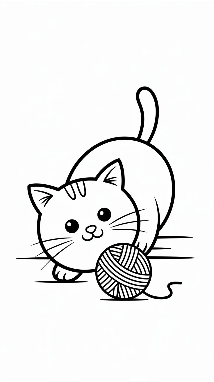 Chat jouant avec une pelote de laine à imprimer