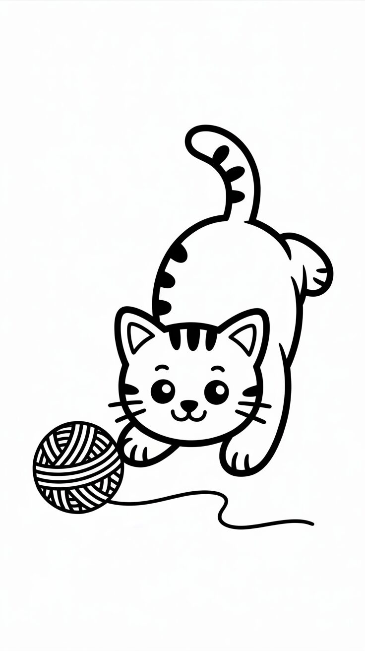 Chat jouant avec une pelote de laine facile à imprimer