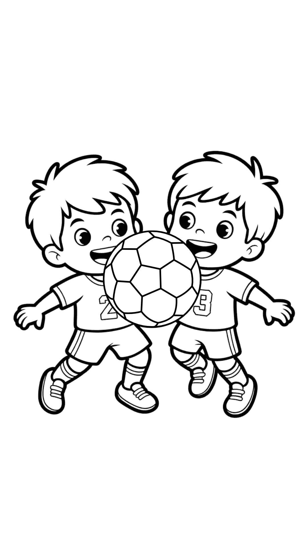 Coloriage imprimable Deux garçons se disputent le ballon