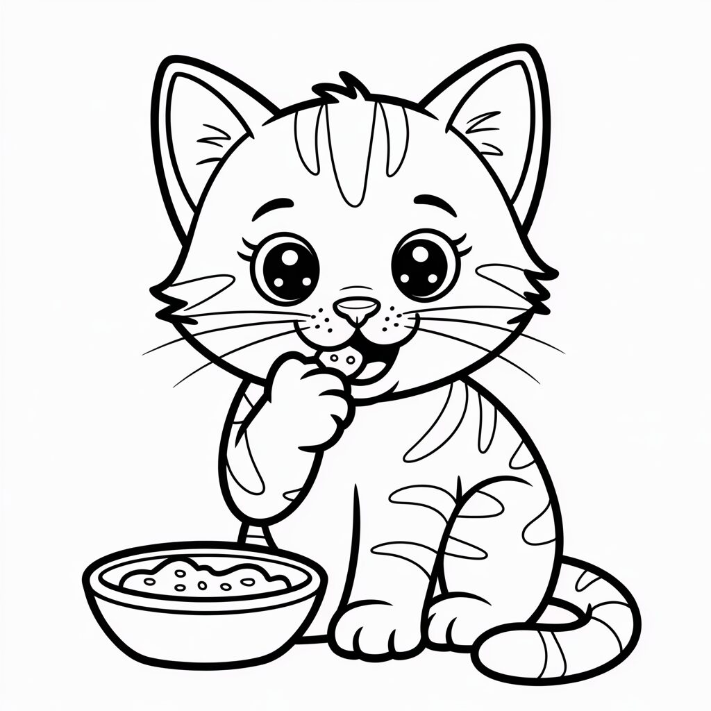 Dessin de Chat en train de manger à télécharger