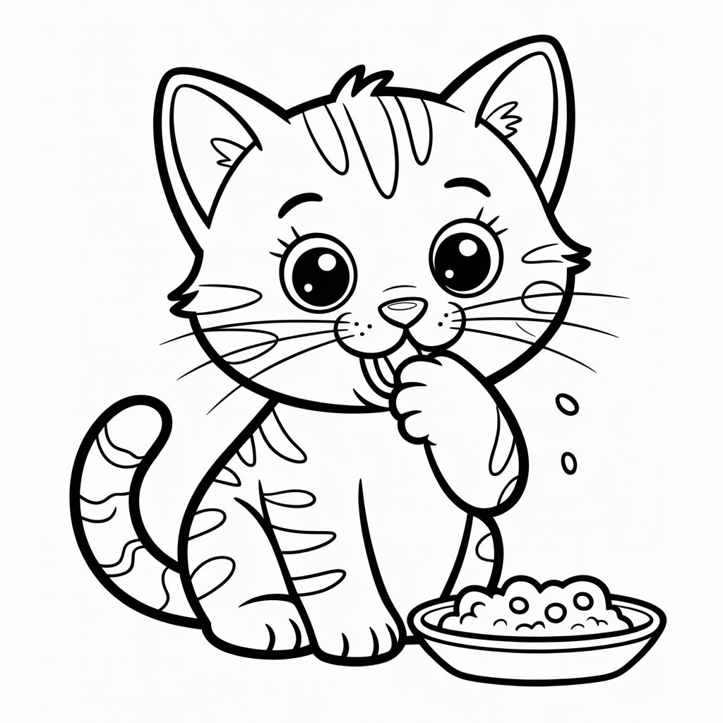 Idées de coloriage Chat en train de manger