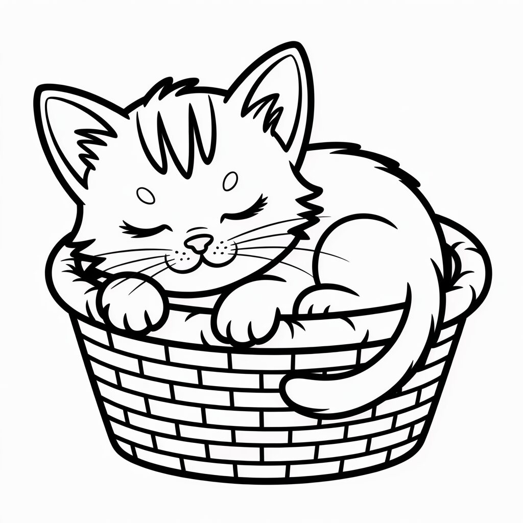 Idées de coloriage Petit chat mignon dans un panier