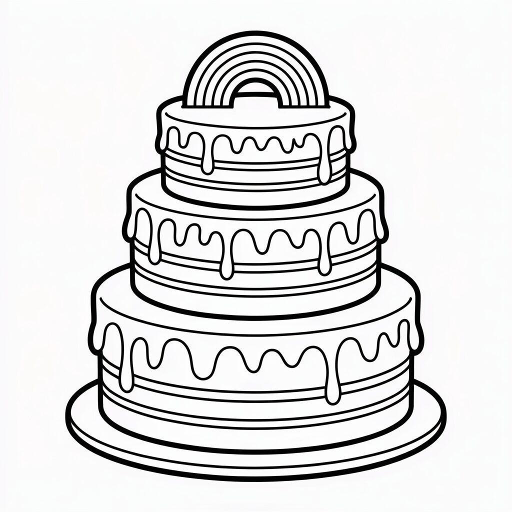 coloriage Gâteau arc-en-ciel
