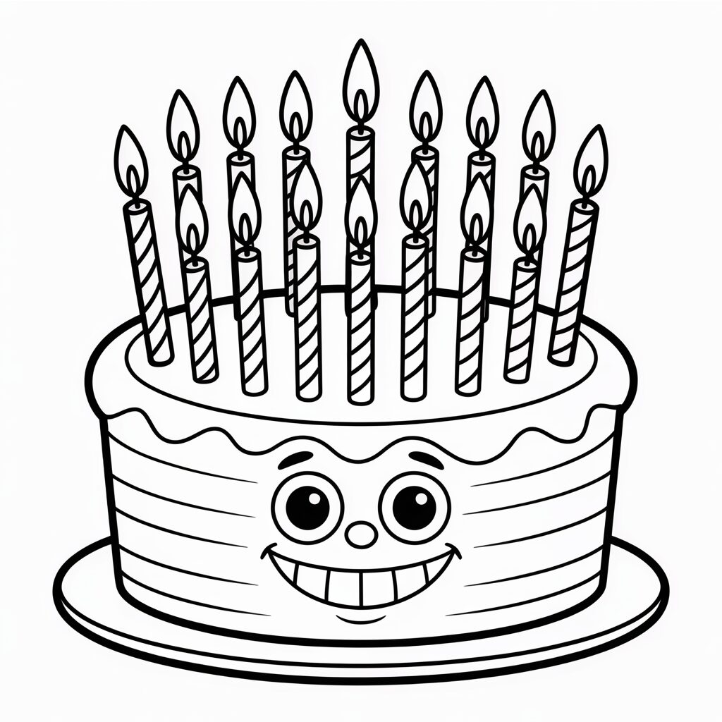 coloriage Gâteau d’anniversaire avec bougies