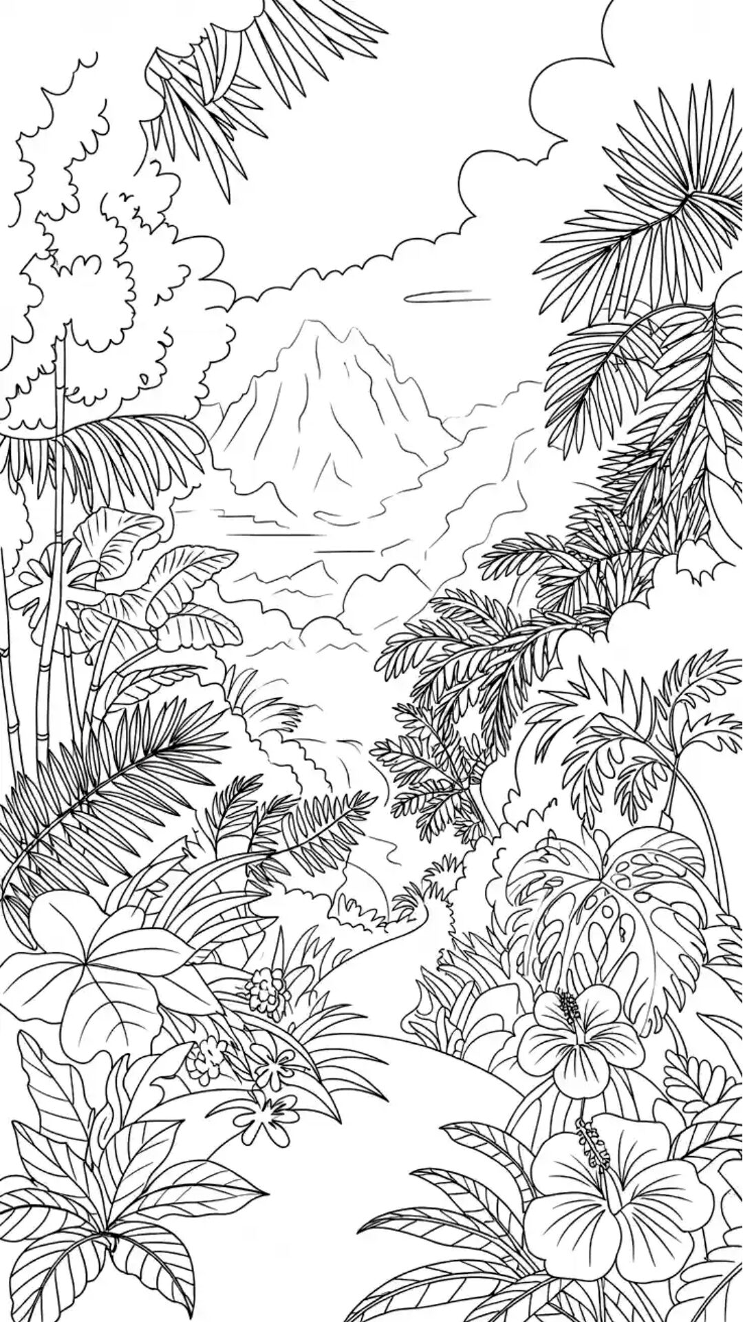 coloriage feuilles de jungle
