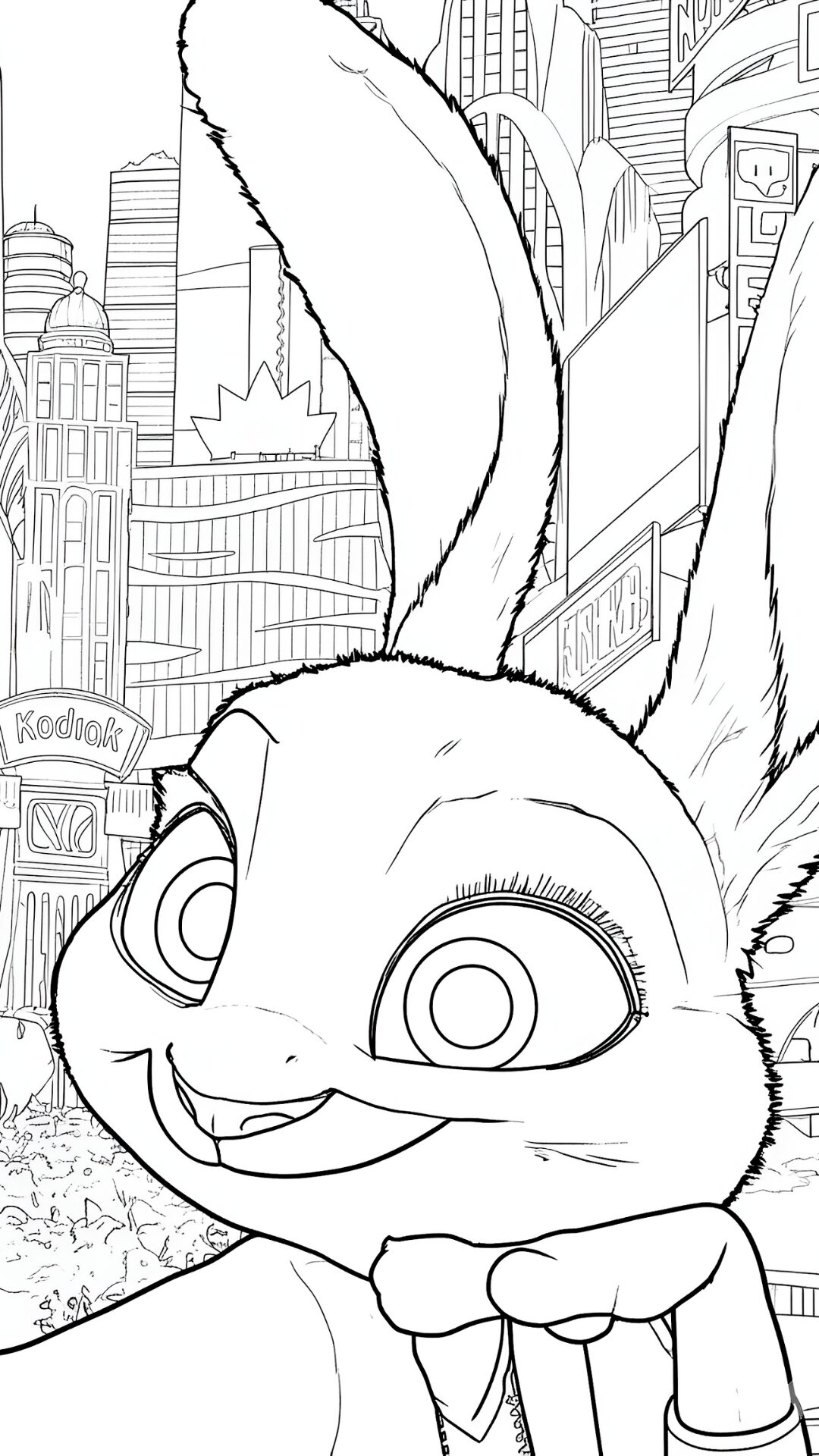 Coloriages de Nick Hopps posant devant la ville