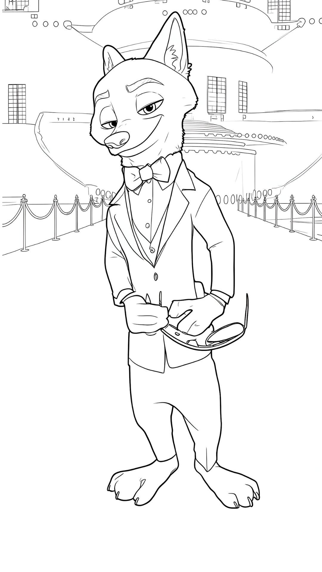 Coloriages de Nick Wilde dans une tenue chic sur le tapis rouge
