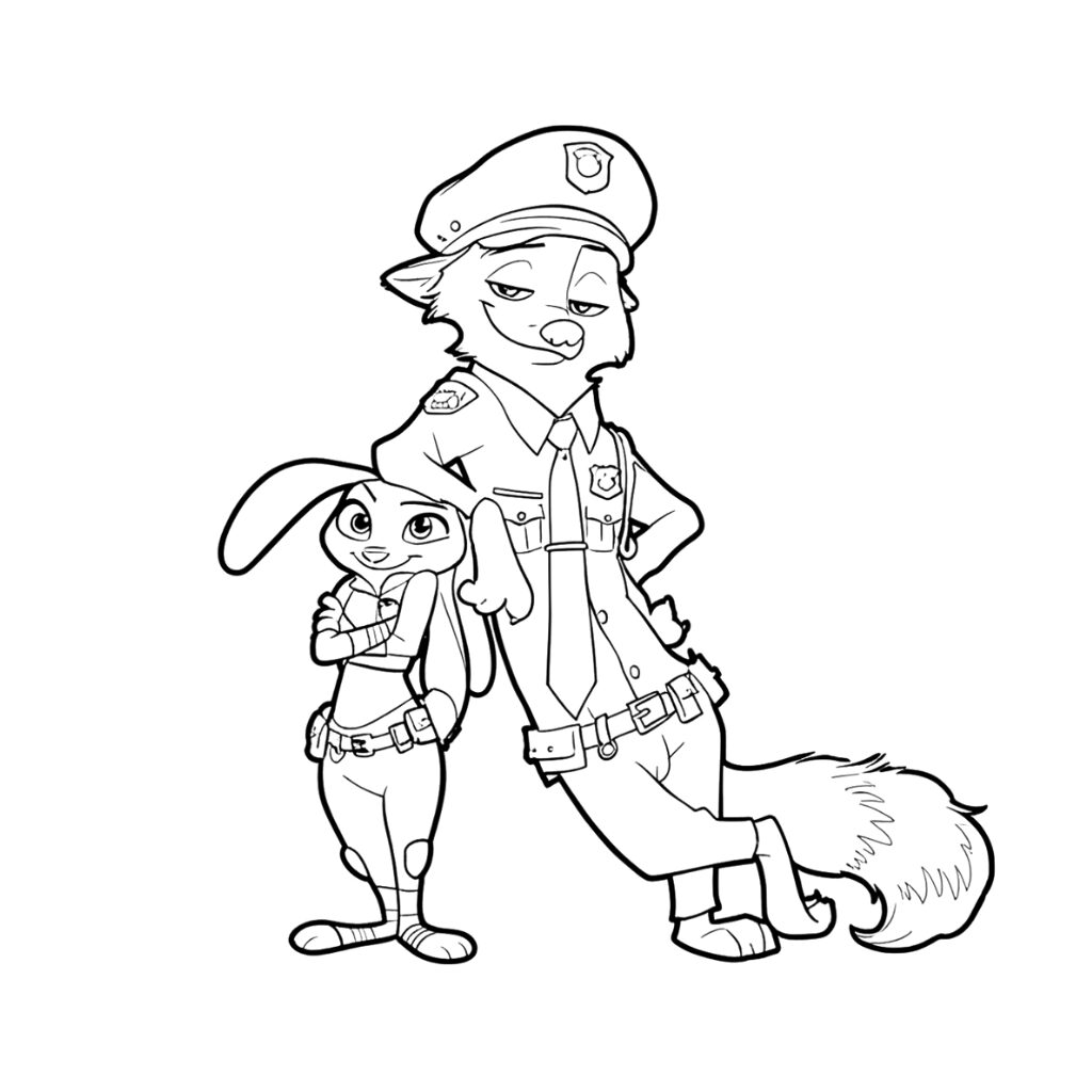 Coloriages de Nick et Judy en uniforme de police