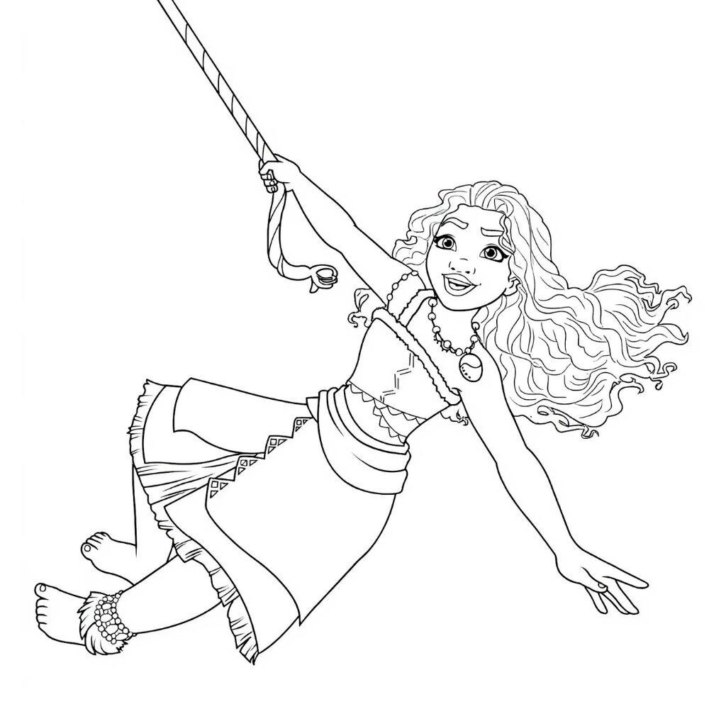 Coloriages Moana se balançant dans les airs