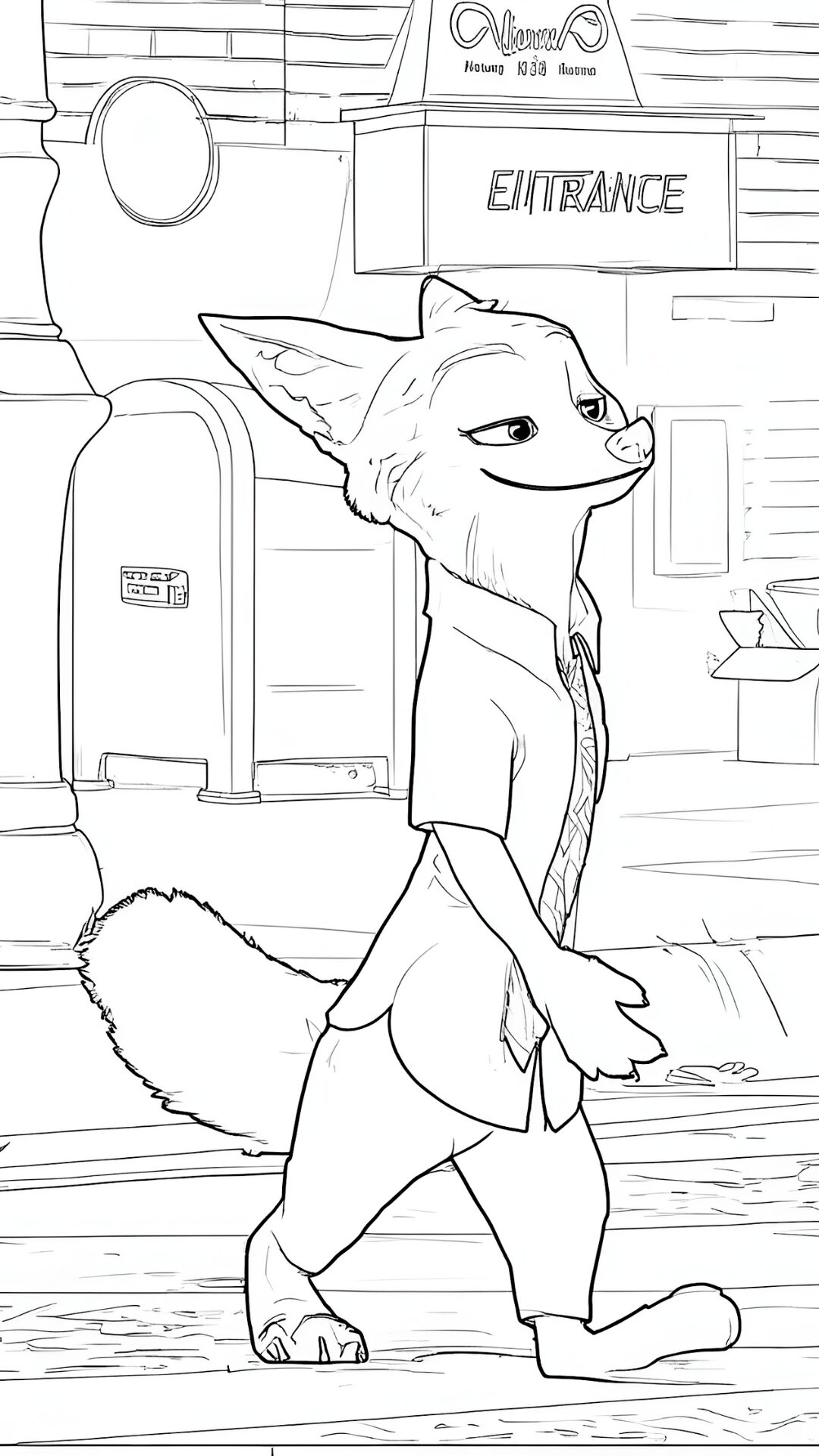 Coloriage de Nick Wilde marchant dans la rue