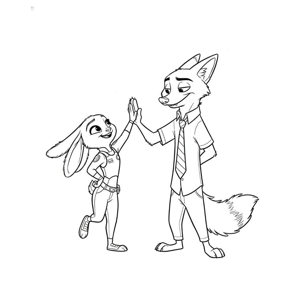Coloriage de Nick et Judy se tapant dans la main high-five