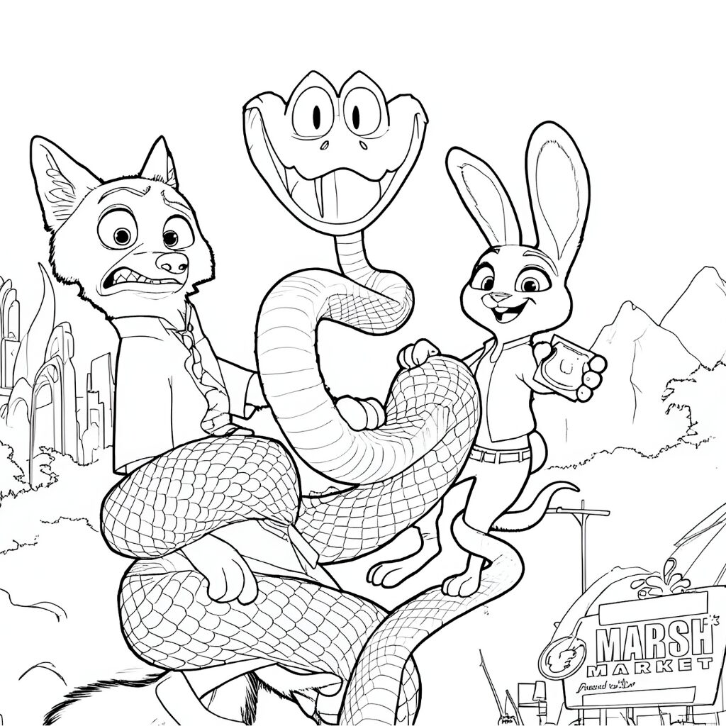 Nick et Judy retenus par un énorme serpent nommé Gary